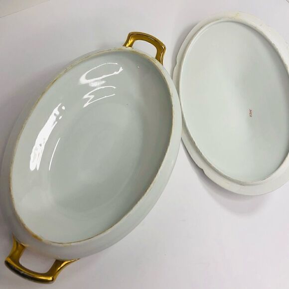 Vintage PSL Imperial Austria Porcelain Soup Tureen With Lid – Gold Trim, Oval Se - Picture 6 of 10
